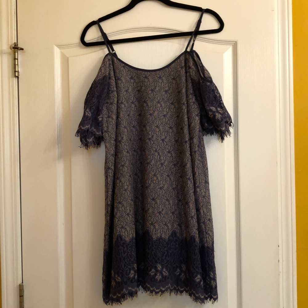 Buttons Cold Shoulder Lace Dress